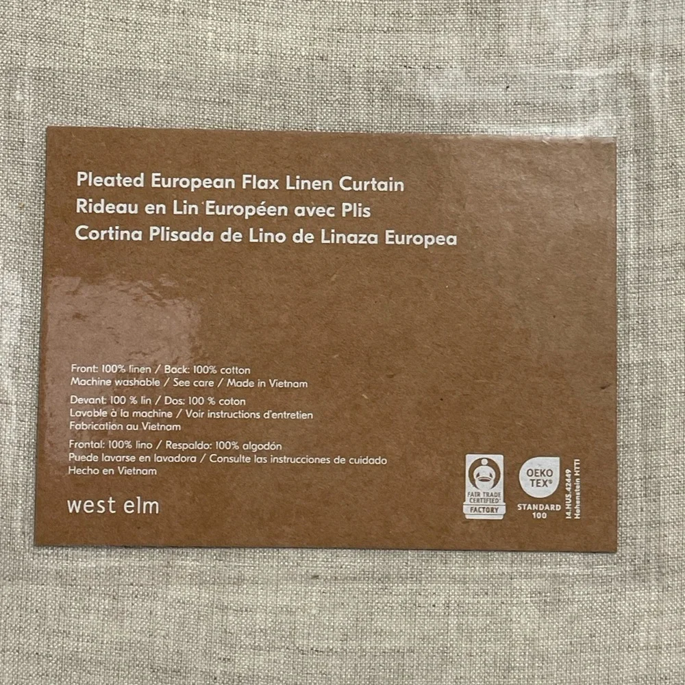 West Elm Pleated European Flax Linen Curtain Light Filtering Natural Flax 48x96